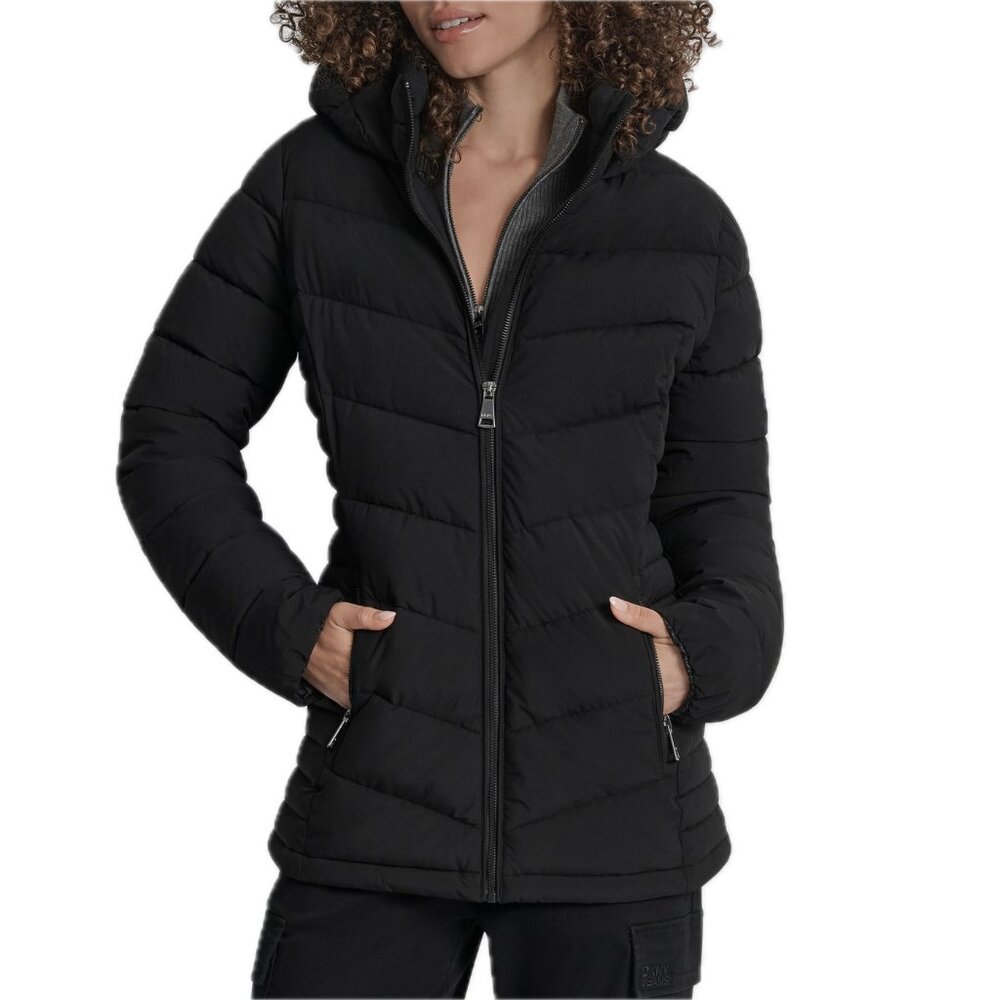 DKNY Packable Hooded Puffer Jacket Quilted Coat Women's S NEW